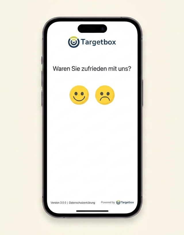 Targetbox Zufriedenheitsabfrage auf dem Smartphone: Waren Sie zufrieden mit uns?