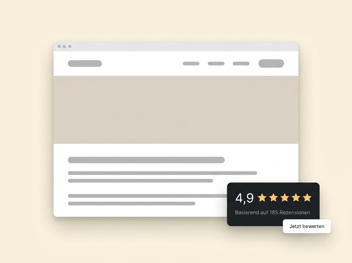 Bewertungs-Widget mit 4,9 Sternen auf einer Unternehmens-Website